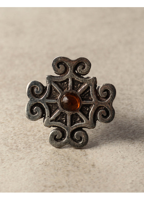 Metal Knob with Orange Glass Center