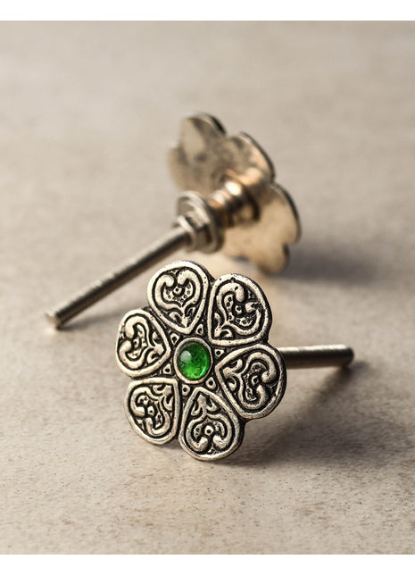 Metal knob with Green Glass Center 02