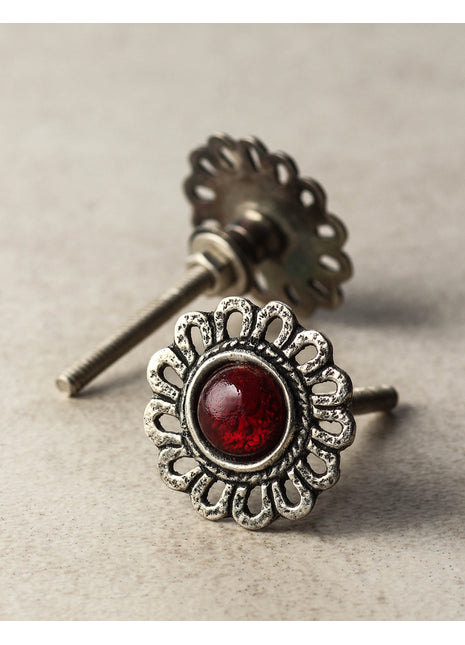 Round Metal knob with Red Glass Center 01