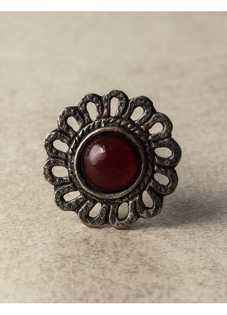 Round Metal knob with Red Glass Center 01