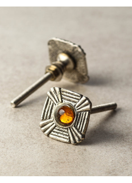 Antique look Metal knob with Orange Glass