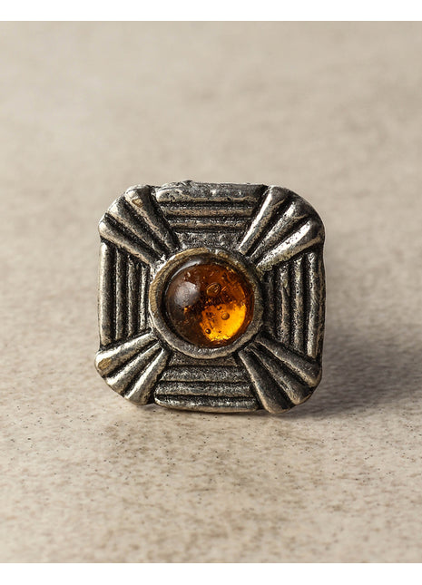 Antique look Metal knob with Orange Glass