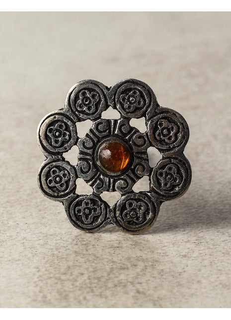 Round Metal Knob with Orange Glass Center 01