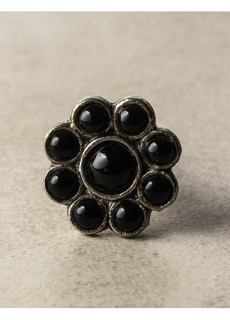 Nine Half Cut Black Beaded Bathroom Knob On Metal Base