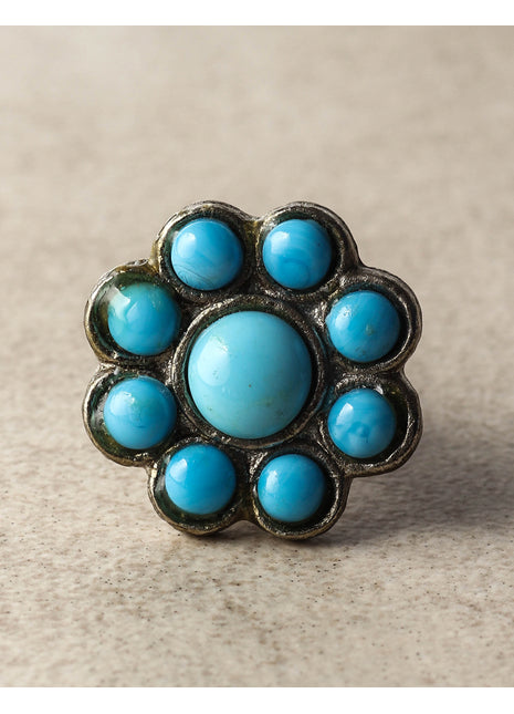 Nine Half Cut Turquoise Beaded Metal Base Bathroom Knob