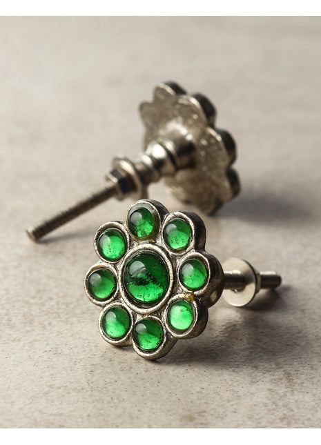 Nine Half Cut Transparent Green Metal Base Drawer Cabinet Knob