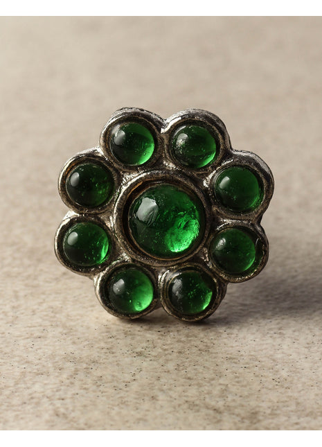 Nine Half Cut Transparent Green Metal Base Drawer Cabinet Knob