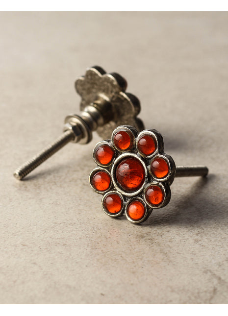 Nine Half Cut Transparent Red Dresser Cabinet Knob On Metal Base