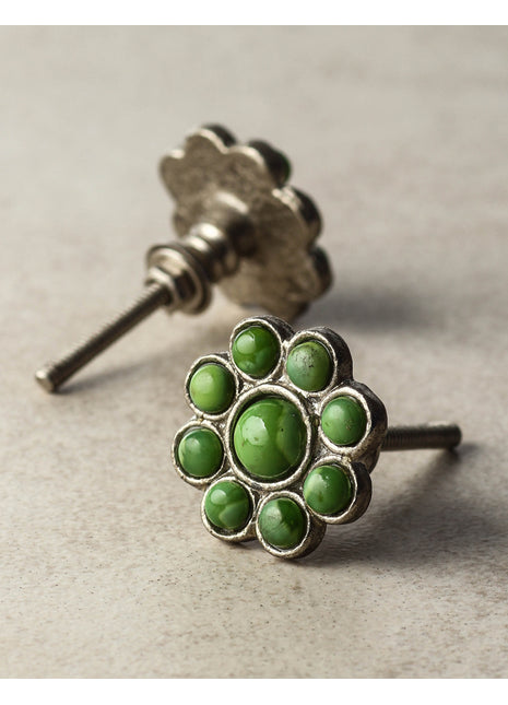 Nine Half Cut Green Metal Base Beaded Drawer Cabinet Knob