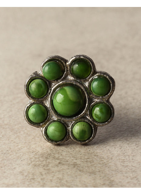 Nine Half Cut Green Metal Base Beaded Drawer Cabinet Knob
