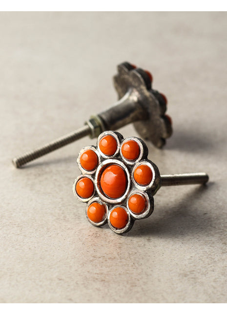 Nine Half Cut Orange Metal Base Drawer Cabinet Knob