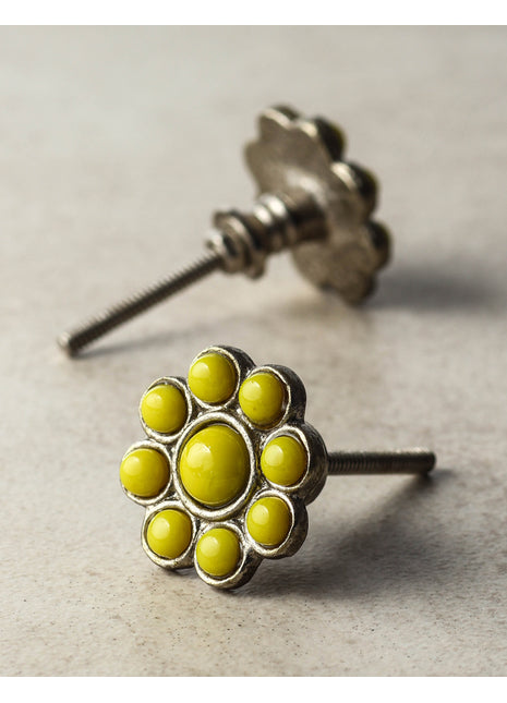 Nine Half Cut Metal Base Lime Green Beaded Kitchen Cabinet Knob