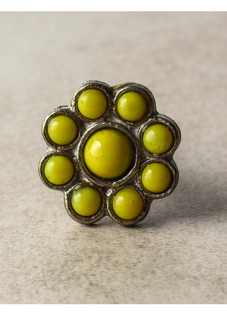 Nine Half Cut Metal Base Lime Green Beaded Kitchen Cabinet Knob