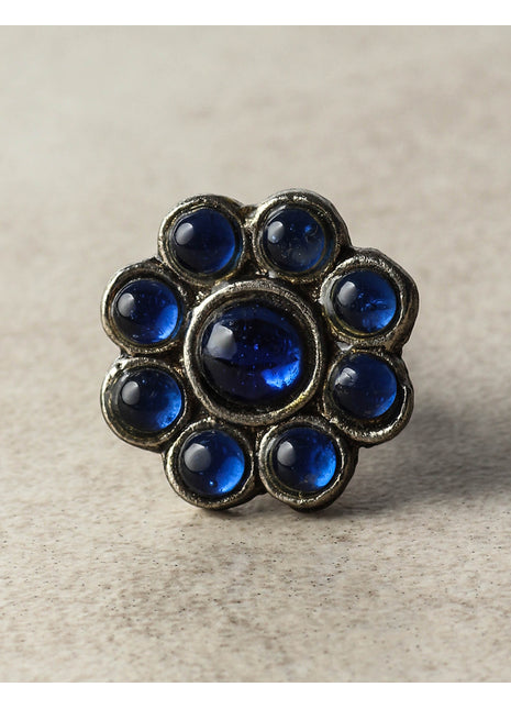 Nine Half Cut Transparent Blue Beaded Cupboard Knob