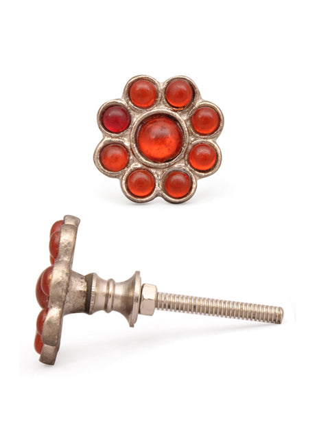 Nine Half Cut Transparent Metal Base Orange Beaded Dresser Cabinet Knob
