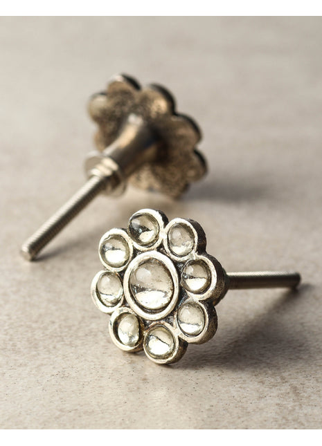 Nine Half Cut Metal Base Clear Transparent Beaded Kitchen Cabinet Knob