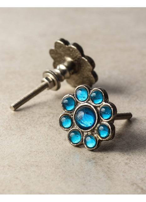 Nine Half Cut Transparent Blue Metal Base Bathroom Cabinet Knob