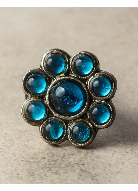 Nine Half Cut Transparent Blue Metal Base Bathroom Cabinet Knob