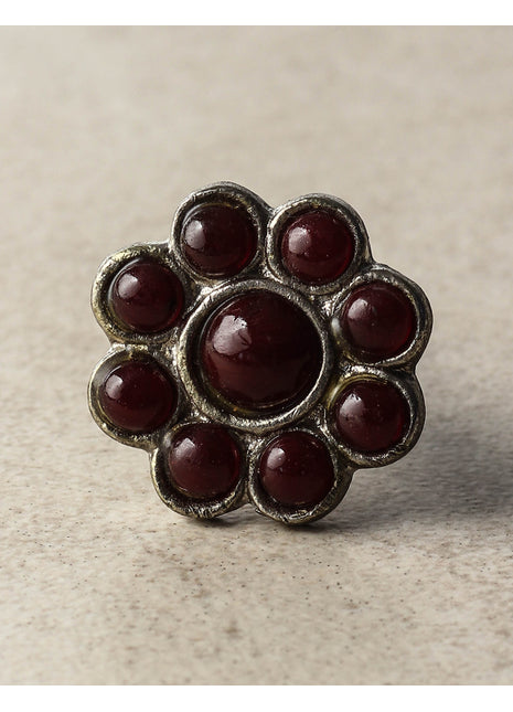 Nine Half Cut Maroon Beaded Drawer Cabinet Knob On Metal Base