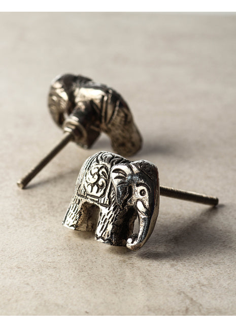 Elephant Metal Knob With Antique Silver Look