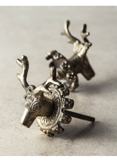 Deer Face Design Knob With Antique Silver Look