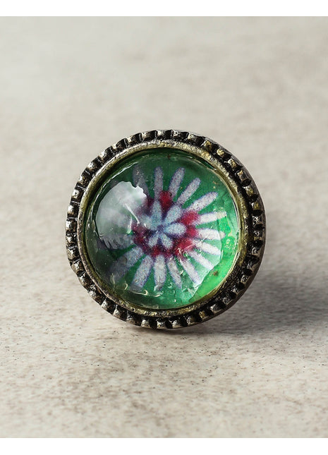 Light Turquoise, Pink, White, Green Glass Knob Metal Base Knob
