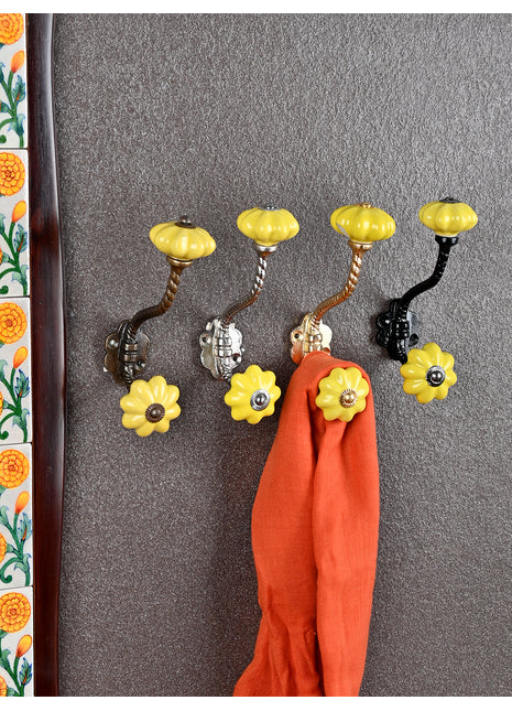 Decorative Ceramic Metal Wall Hanger With Yellow Knob