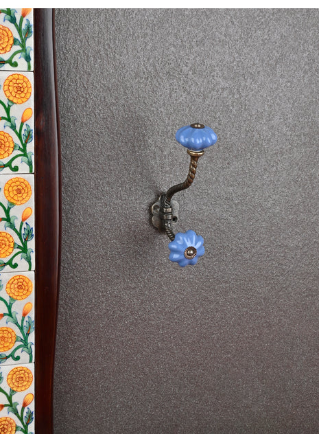 Beautiful Ceramic Blue Knob With Metal Wall Hanger