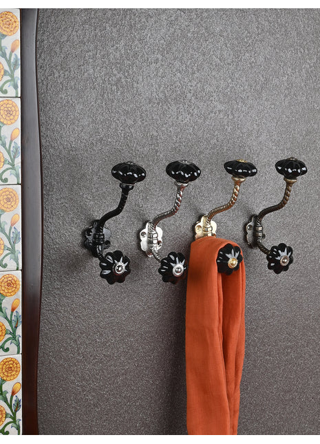 Antique Metal Wall Hook With Black Ceramic Knob