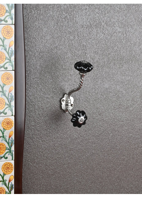 Antique Metal Wall Hook With Black Ceramic Knob