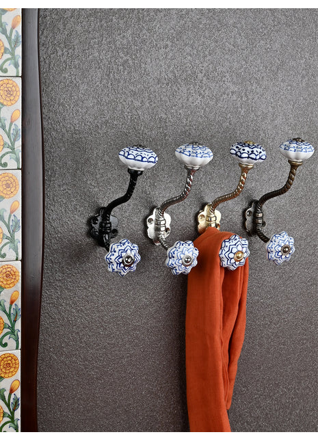 Antique Ceramic Metal Wall Hanger With Ceramic Knob