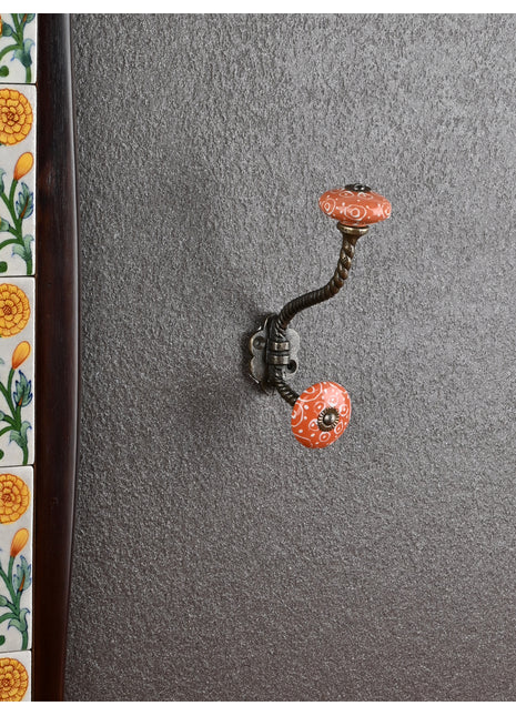 Decorative Ceramic Metal Wall Hanger With Orange Ceramic Knob