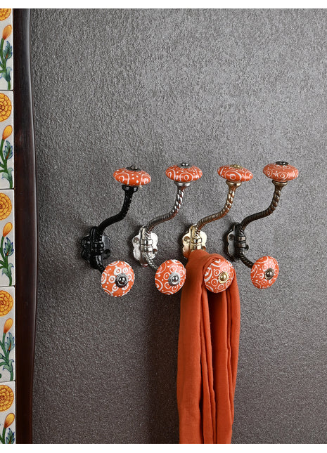 Decorative Ceramic Metal Wall Hanger With Orange Ceramic Knob