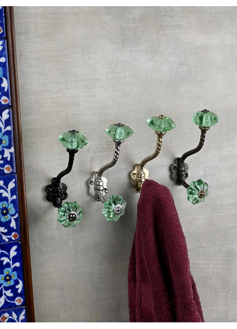 Unique Metal Wall Hanger With Green Glass Knob