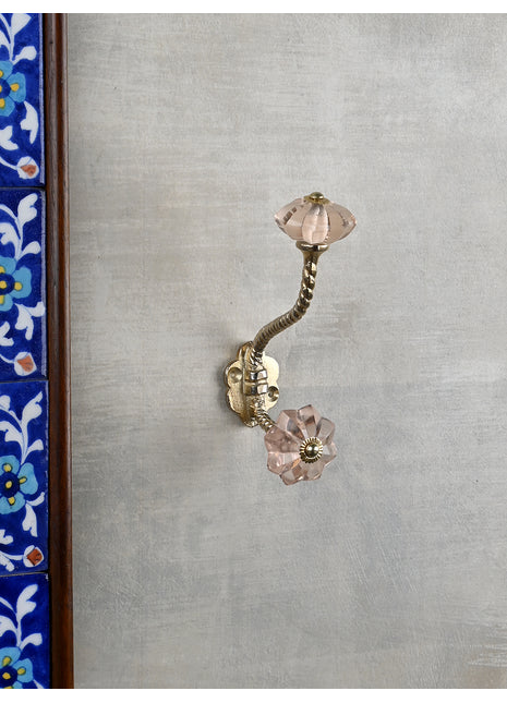 Beautiful Metal Wall Hanger With Light Pink Glass Knob
