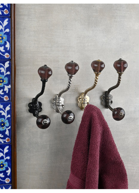 Beautiful Metal Wall Hanger With Solid Purple Glass Knob