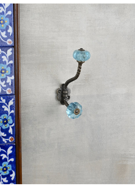 Unique Metal Wall Hanger With Turquoise Glass Knob