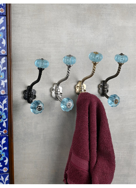 Unique Metal Wall Hanger With Turquoise Glass Knob