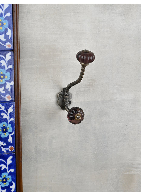 Decorative  Metal Wall Hanger With Solid Dark Brown Glass Knob