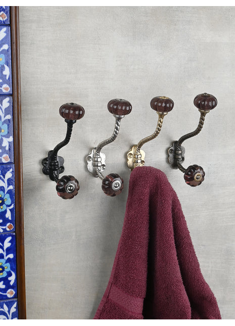 Decorative  Metal Wall Hanger With Solid Dark Brown Glass Knob