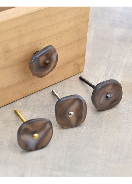 Agate Natural Brown Grey Shade Gemstone Cabinet Knob