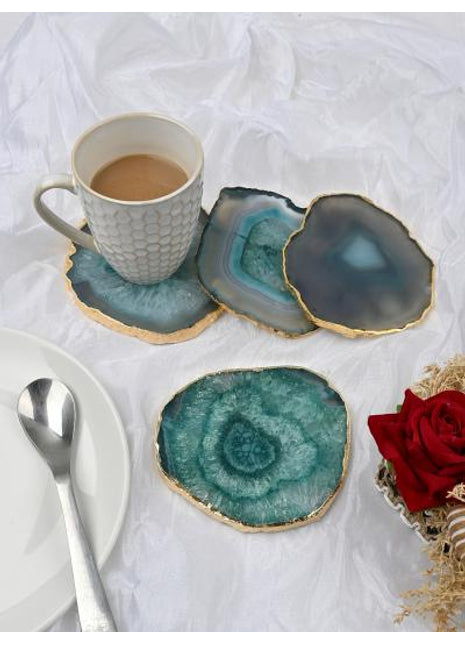 Gold Plated Agate Coaster, Choose Color, Silver Plated Agate Coaster Set of 4 Pieces, Tableware, Rock Coaster, Agate Slice, Glass Coasters