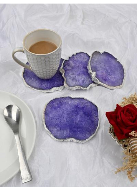 Gold Plated Agate Coaster, Choose Color, Silver Plated Agate Coaster Set of 4 Pieces, Tableware, Rock Coaster, Agate Slice, Glass Coasters