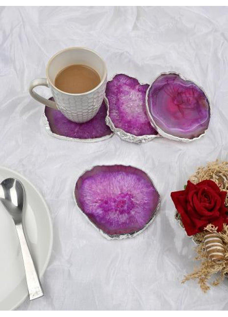 Gold Plated Agate Coaster, Choose Color, Silver Plated Agate Coaster Set of 4 Pieces, Tableware, Rock Coaster, Agate Slice, Glass Coasters