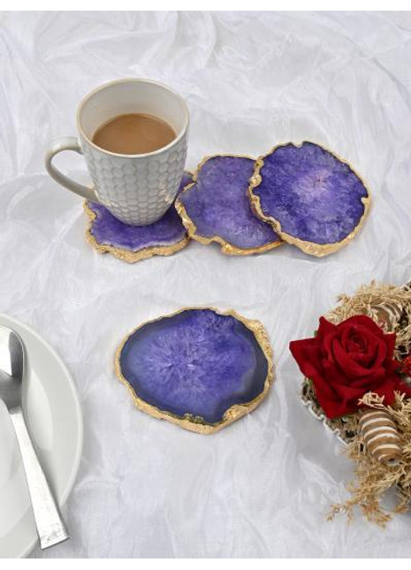 Gold Plated Agate Coaster, Choose Color, Silver Plated Agate Coaster Set of 4 Pieces, Tableware, Rock Coaster, Agate Slice, Glass Coasters