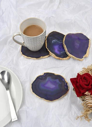 Gold Plated Agate Coaster, Choose Color, Silver Plated Agate Coaster Set of 4 Pieces, Tableware, Rock Coaster, Agate Slice, Glass Coasters