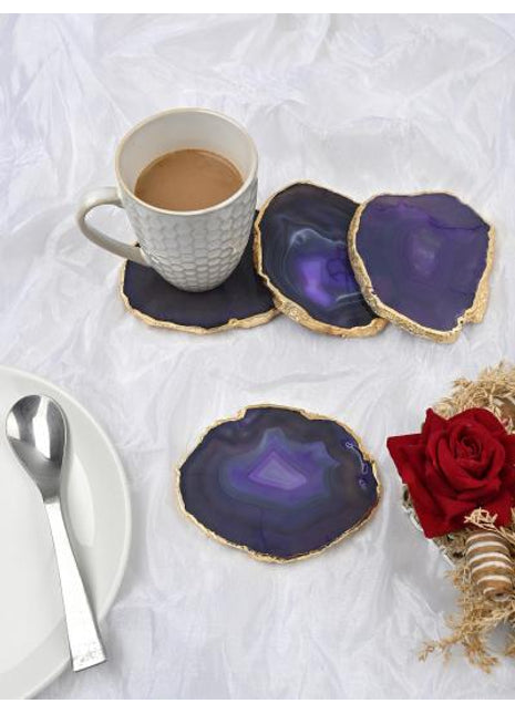 Gold Plated Agate Coaster, Choose Color, Silver Plated Agate Coaster Set of 4 Pieces, Tableware, Rock Coaster, Agate Slice, Glass Coasters