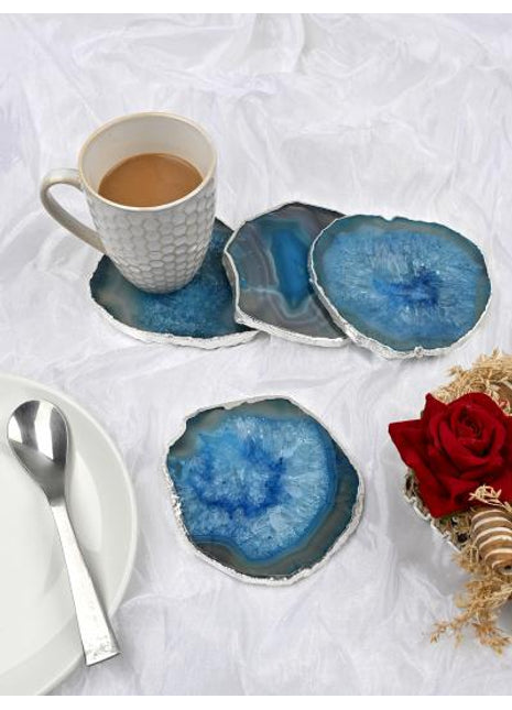 Gold Plated Agate Coaster, Choose Color, Silver Plated Agate Coaster Set of 4 Pieces, Tableware, Rock Coaster, Agate Slice, Glass Coasters