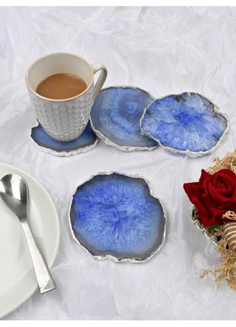 Gold Plated Agate Coaster, Choose Color, Silver Plated Agate Coaster Set of 4 Pieces, Tableware, Rock Coaster, Agate Slice, Glass Coasters