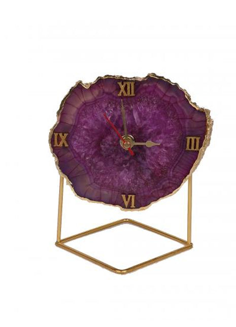 Natural Handmade Agate Stone Desk Clock with Metal Stand, Office Decor, Home Office Clock,Boho Decor,Rock Enthusiast Gift,Geologist Gift,